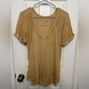 We The Free Mustard Short Sleeve V-Neck Tee with Rolled Sleeves